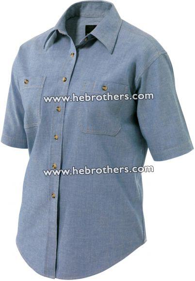 Women Cotton Chambray Shirt (Short-sleeve)