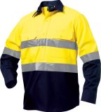 Reflektierende Spliced ​​Workcool geschlossen Front Shirt (Long-Sleeve, Hoop Pattern)